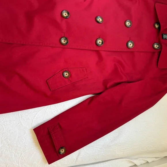 London Fog Red Double Breasted Trench Rain Coat Jacket Size M Classic Chic Bold - Picture 5 of 13